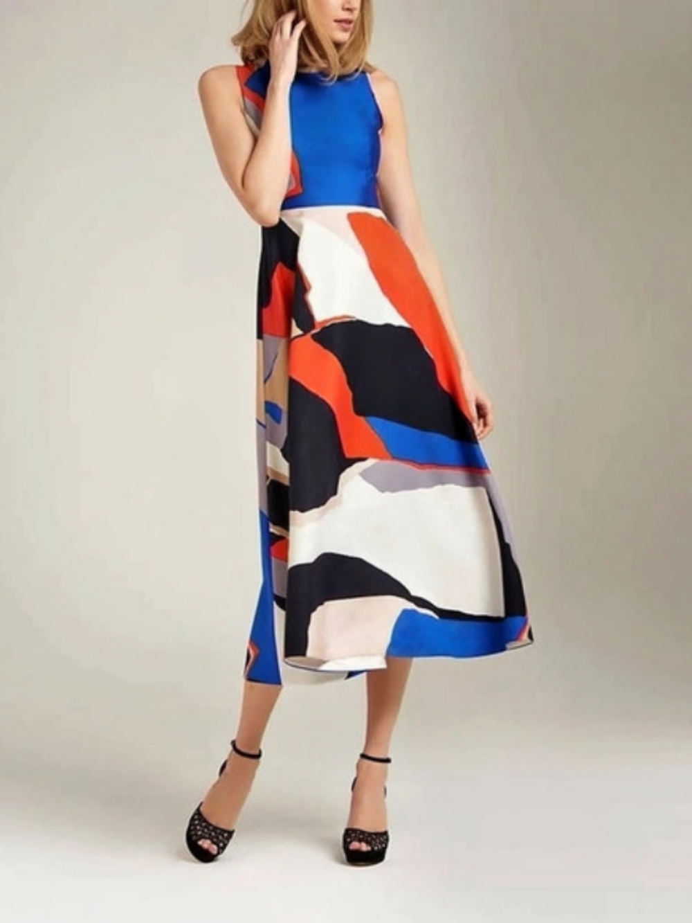 Coast Colour Block Midi Dress in Blue & Red